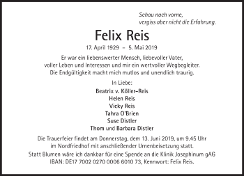 Traueranzeige von Felix Reis von Süddeutsche Zeitung