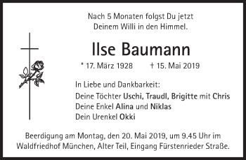 Traueranzeige von Ilse Baumann von Süddeutsche Zeitung