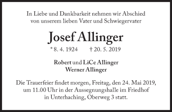 Traueranzeige von Josef Allinger von Süddeutsche Zeitung