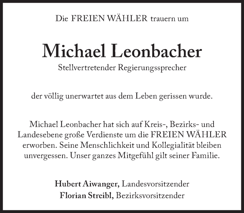  Traueranzeige für Michael Leonbacher vom 08.05.2019 aus Süddeutsche Zeitung