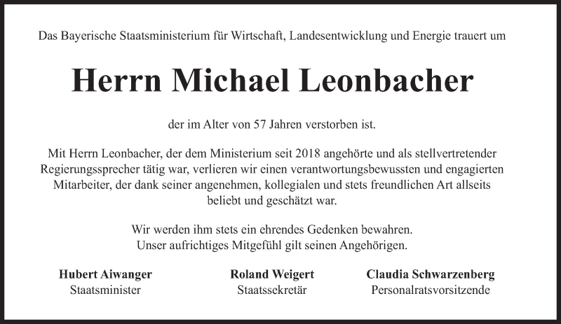  Traueranzeige für Michael Leonbacher vom 10.05.2019 aus Süddeutsche Zeitung