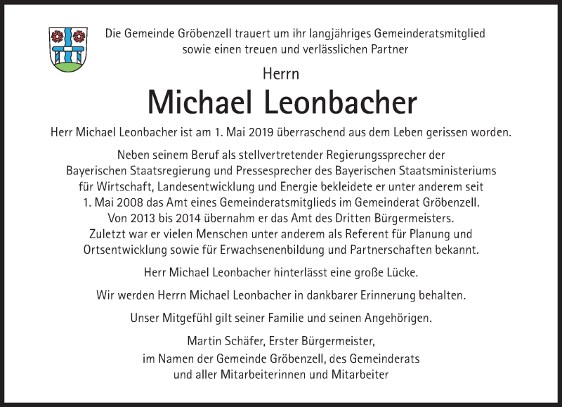  Traueranzeige für Michael Leonbacher vom 04.05.2019 aus Süddeutsche Zeitung