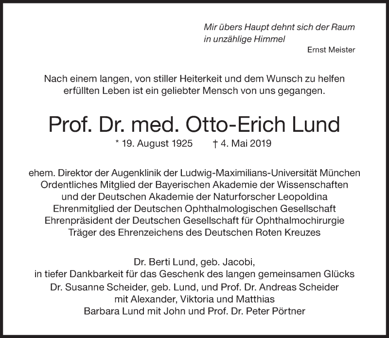  Traueranzeige für Otto-Erich Lund vom 11.05.2019 aus Süddeutsche Zeitung