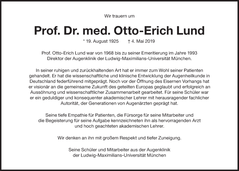  Traueranzeige für Otto-Erich Lund vom 15.05.2019 aus Süddeutsche Zeitung