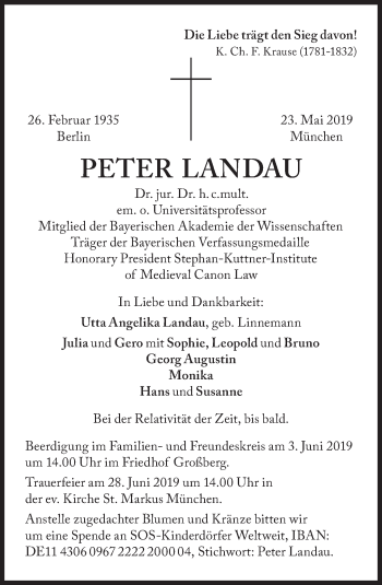 Traueranzeige von Peter Landau von Süddeutsche Zeitung