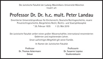 Traueranzeige von Peter Landau von Süddeutsche Zeitung