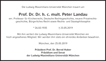 Traueranzeige von Peter Landau von Süddeutsche Zeitung
