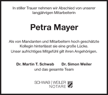 Traueranzeige von Petra Mayer von Süddeutsche Zeitung
