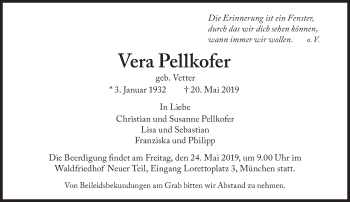 Traueranzeige von Vera Pellkofer von Süddeutsche Zeitung