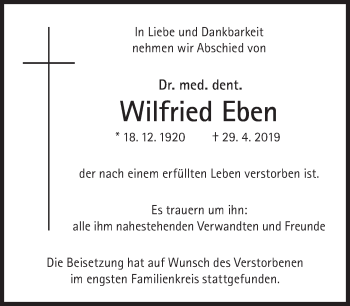 Traueranzeige von Wilfried Eben von Süddeutsche Zeitung