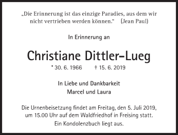 Traueranzeige von Christiane Dittler-Lueg von Süddeutsche Zeitung
