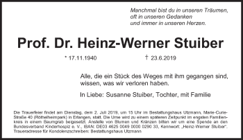 Traueranzeige von Heinz-Werner  Stuiber  von Süddeutsche Zeitung