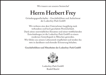 Traueranzeige von Herbert Frey von Süddeutsche Zeitung