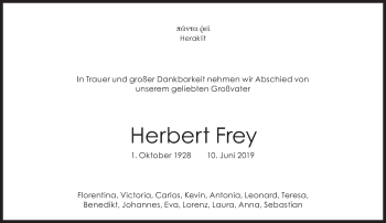 Traueranzeige von Herbert Frey von Süddeutsche Zeitung