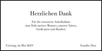 Traueranzeige von Herzlichen Dank von Süddeutsche Zeitung