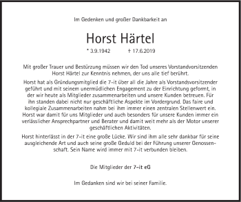 Traueranzeige von Horst Härtel von Süddeutsche Zeitung