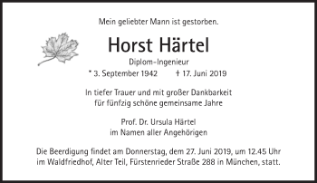 Traueranzeige von Horst Härtel von Süddeutsche Zeitung