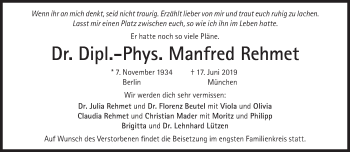 Traueranzeige von Manfred Rehmet von Süddeutsche Zeitung