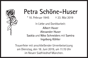 Traueranzeige von Petra Schöne-Huser von Süddeutsche Zeitung