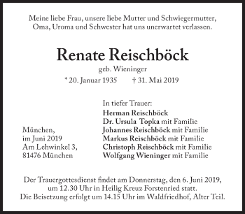Traueranzeige von Renate Reischböck von Süddeutsche Zeitung