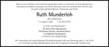 Traueranzeige von Ruth Munderloh von Süddeutsche Zeitung