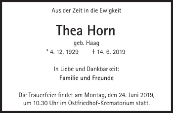 Traueranzeige von Thea Horn von Süddeutsche Zeitung