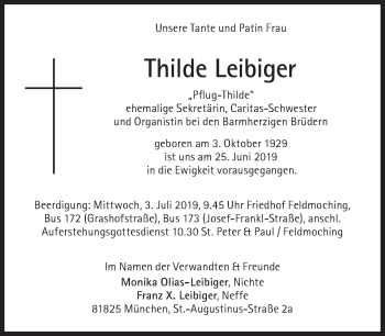 Traueranzeige von Thilde Leibiger von Süddeutsche Zeitung