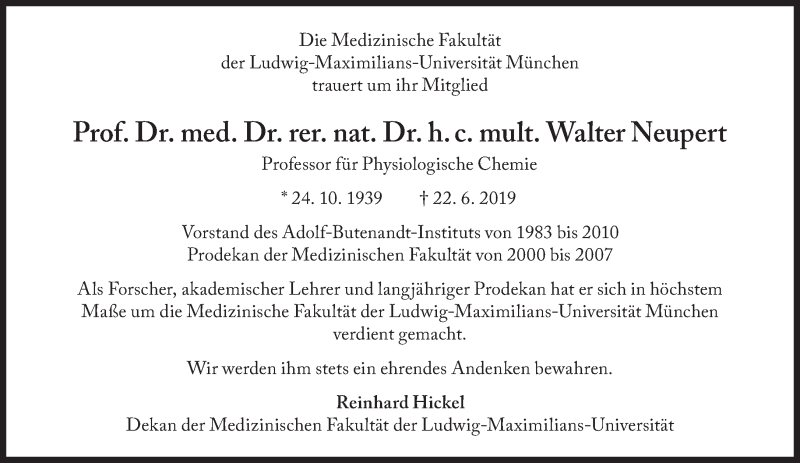  Traueranzeige für Walter Neupert vom 29.06.2019 aus Süddeutsche Zeitung