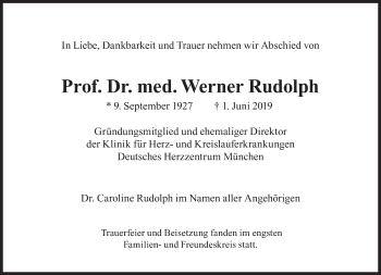 Traueranzeige von Werner Rudolph von Süddeutsche Zeitung