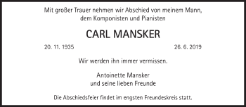 Traueranzeige von Carl Mansker von Süddeutsche Zeitung