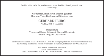 Traueranzeige von Gerhard Iburg von Süddeutsche Zeitung