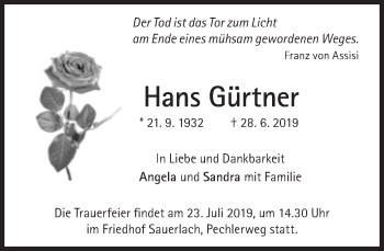 Traueranzeige von Hans Gärtner von Süddeutsche Zeitung