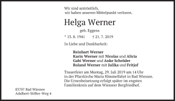 Traueranzeige von Helga Werner von Süddeutsche Zeitung