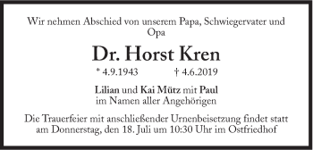 Traueranzeige von Horst Kren von Süddeutsche Zeitung