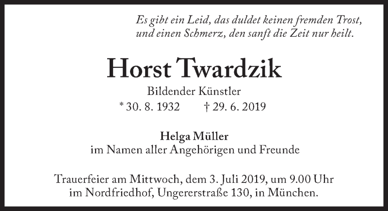  Traueranzeige für Horst Twardzik vom 02.07.2019 aus Süddeutsche Zeitung