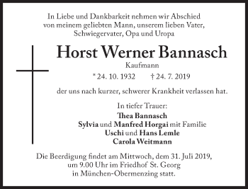 Traueranzeige von Horst Werner Bannasch von Süddeutsche Zeitung