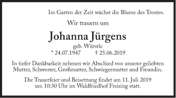 Traueranzeige von Johanna Jürgens von Süddeutsche Zeitung