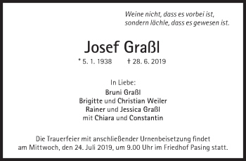 Traueranzeige von Josef Graßl von Süddeutsche Zeitung