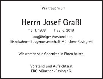 Traueranzeige von Josef Graßl von Süddeutsche Zeitung