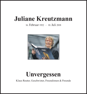 Traueranzeige von Juliane Kreutzmann von Süddeutsche Zeitung