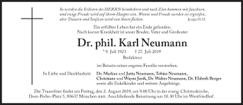 Traueranzeige von Karl Neumann von Süddeutsche Zeitung