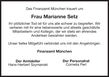 Traueranzeige von Marianne Setz von Süddeutsche Zeitung