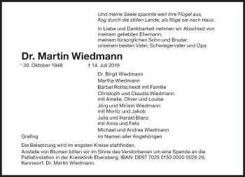 Traueranzeige von Martin Wiedmann von Süddeutsche Zeitung