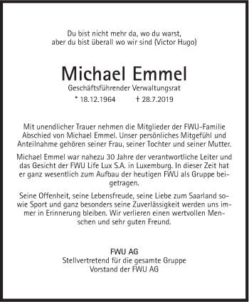 Traueranzeige von Michael Emmel von Süddeutsche Zeitung