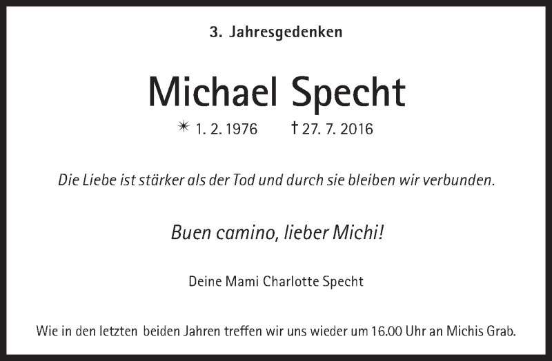 Traueranzeige für Michael Oliver Patrick Specht vom 27.07.2019 aus Süddeutsche Zeitung
