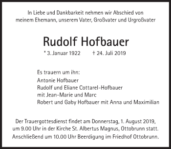 Traueranzeige von Rudolf Hofbauer von Süddeutsche Zeitung