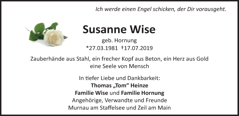  Traueranzeige für Susanne Wise vom 20.07.2019 aus Süddeutsche Zeitung