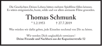 Traueranzeige von Thomas Schmunk von Süddeutsche Zeitung