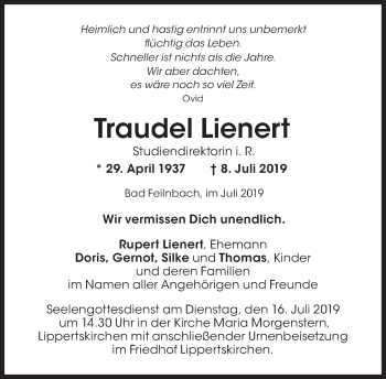 Traueranzeige von Traudel Lienert von Süddeutsche Zeitung