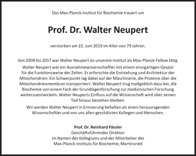  Traueranzeige für Walter Neupert vom 03.07.2019 aus Süddeutsche Zeitung